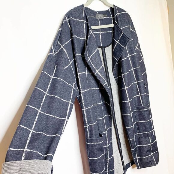 ASTR Blue Windowpane Open Front Blanket Jacket - Picture 4 of 6